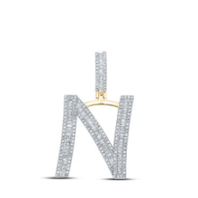 Load image into Gallery viewer, 14kt Yellow Gold Men&#39;s Baguette Diamond N Initial Letter Charm Pendant - 7/8 Cttw - Top View