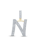 14kt Yellow Gold Men's Baguette Diamond N Initial Letter Charm Pendant - 7/8 Cttw - Top View