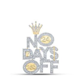 14kt Yellow Gold Men's Baguette Diamond NO DAYS OFF Charm Pendant - 3-3/8 Cttw - Top View