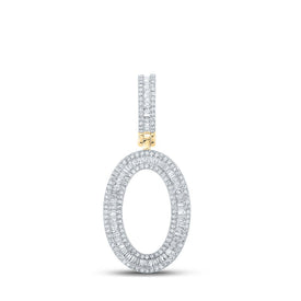 14kt Yellow Gold Men's Baguette Diamond O Initial Letter Charm Pendant - 1 Cttw - Top View