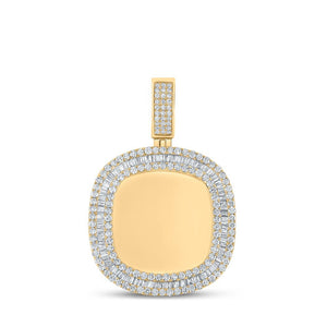 Men's Diamond Charm Pendant | 14kt Yellow Gold Mens Baguette Diamond Picture Memory Charm Pendant 4 Cttw | Splendid Jewellery GND