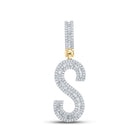 14kt Yellow Gold Men's Baguette Diamond S Initial Charm Pendant - 3/4 Cttw - Top View