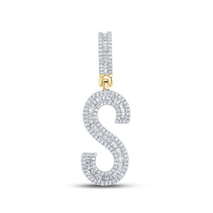 Men's Diamond Charm Pendant | 14kt Yellow Gold Mens Baguette Diamond S Initial Letter Charm Pendant 3/4 Cttw | Splendid Jewellery GND