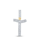 14kt Yellow Gold Men's Baguette Diamond T Initial Letter Charm Pendant - 5/8 Cttw - Top View