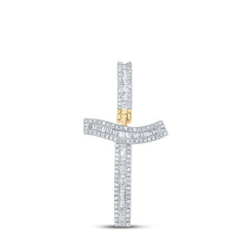14kt Yellow Gold Men's Baguette Diamond T Initial Letter Charm Pendant - 5/8 Cttw - Top View
