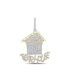 14kt Yellow Gold Men's Baguette Diamond Trap House Charm Pendant - 4-3/8 Cttw - Top View