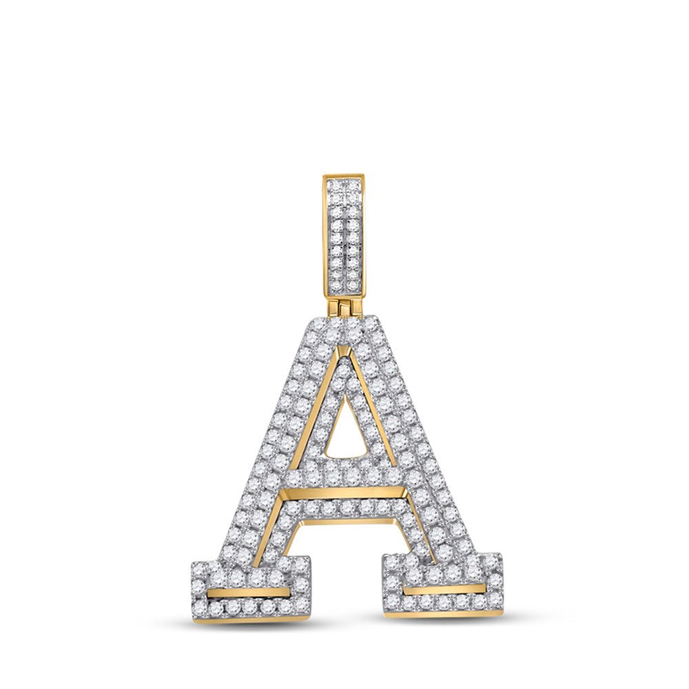 Men's Diamond Charm Pendant | 14kt Yellow Gold Mens Round Diamond A Initial Letter Charm Pendant 1-3/4 Cttw | Splendid Jewellery GND