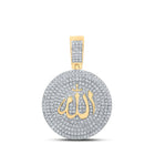 14kt Yellow Gold Men's Round Diamond Allah Islam Circle Charm Pendant - 2-3/4 Cttw - Top View