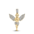 14kt Yellow Gold Men's Round Diamond Angel Charm Pendant - 3/8 Cttw - Top View