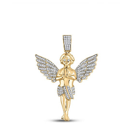 14kt Yellow Gold Men's Round Diamond Angel Charm Pendant - 3/8 Cttw - Top View