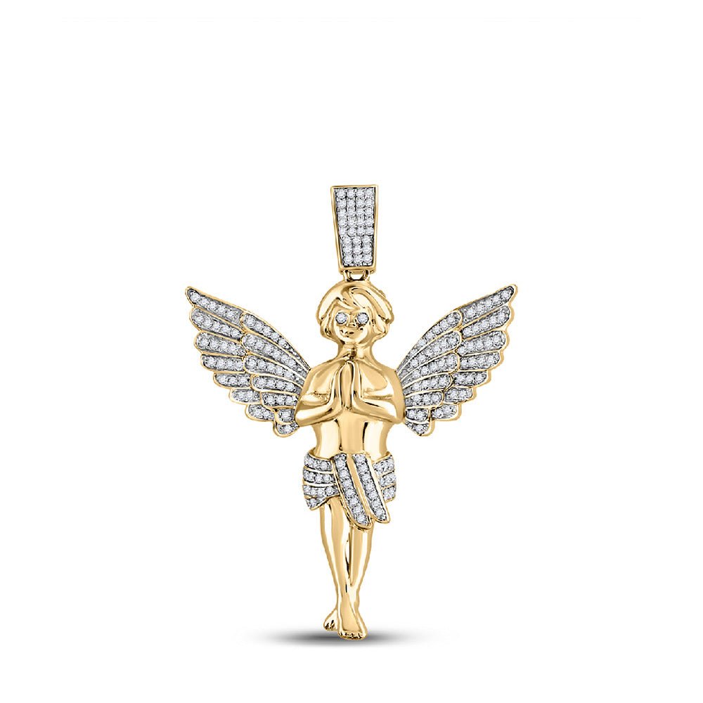 Men's Diamond Charm Pendant | 14kt Yellow Gold Mens Round Diamond Angel Charm Pendant 3/8 Cttw | Splendid Jewellery GND