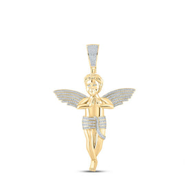 14kt Yellow Gold Men's Round Diamond Angel Charm Pendant - Captivating 4-1/4 Cttw Jewelry Piece - Top View