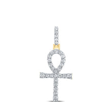 Load image into Gallery viewer, 14kt Yellow Gold Men&#39;s Round Diamond Ankh Charm Pendant - A Symbol of Timeless Elegance - Top View