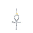 14kt Yellow Gold Men's Round Diamond Ankh Charm Pendant - A Symbol of Timeless Elegance - Top View