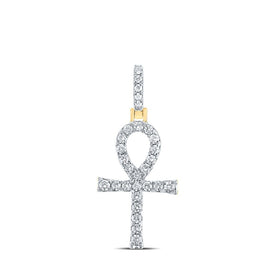 14kt Yellow Gold Men's Round Diamond Ankh Charm Pendant - A Symbol of Timeless Elegance - Top View