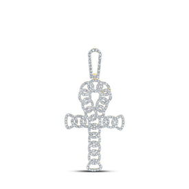 14kt Yellow Gold Men's Round Diamond Ankh Charm Pendant - A Dazzling Symbol of Style and Elegance - Top View