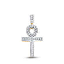 Load image into Gallery viewer, 14kt Yellow Gold Men&#39;s Round Diamond Ankh Cross Charm Pendant - 1 Cttw - Top View
