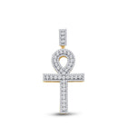 14kt Yellow Gold Men's Round Diamond Ankh Cross Charm Pendant - 1 Cttw - Top View