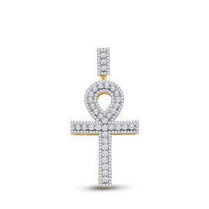 Men's Diamond Charm Pendant | 14kt Yellow Gold Mens Round Diamond Ankh Cross Charm Pendant 1 Cttw | Splendid Jewellery GND