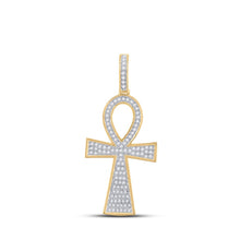 Load image into Gallery viewer, 14kt Yellow Gold Men&#39;s Round Diamond Ankh Cross Charm Pendant - A Dazzling Symbol of Style and Spirituality - Top View