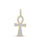 14kt Yellow Gold Men's Round Diamond Ankh Cross Charm Pendant - A Dazzling Symbol of Style and Spirituality - Top View