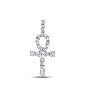 14kt Yellow Gold Men's Round Diamond Ankh Cross Charm Pendant - 1/5 Cttw - Top View