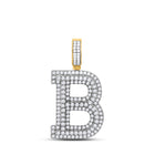 14kt Yellow Gold Men's Round Diamond B Initial Letter Charm Pendant - 2 Cttw - Top View