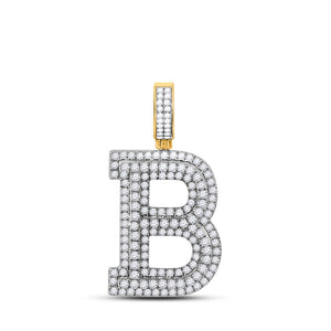 Men's Diamond Charm Pendant | 14kt Yellow Gold Mens Round Diamond B Initial Letter Charm Pendant 2 Cttw | Splendid Jewellery GND