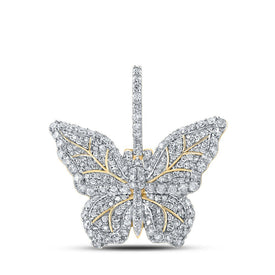 14kt Yellow Gold Men's Round Diamond Butterfly Charm Pendant - 1.5 Cttw - Top View