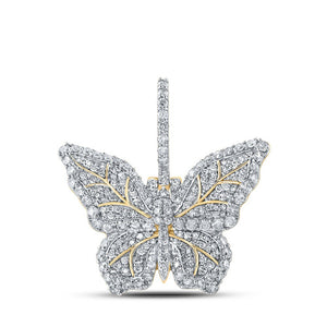 Men's Diamond Charm Pendant | 14kt Yellow Gold Mens Round Diamond Butterfly Charm Pendant 1-1/2 Cttw | Splendid Jewellery GND