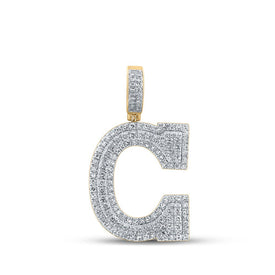 14kt Yellow Gold Men's Diamond C Initial Letter Charm Pendant - 1-5/8 Cttw - Top View