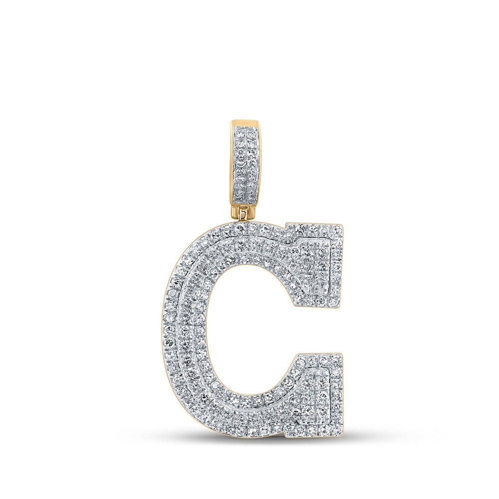 Men's Diamond Charm Pendant | 14kt Yellow Gold Mens Round Diamond C Initial Letter Charm Pendant 1-5/8 Cttw | Splendid Jewellery GND