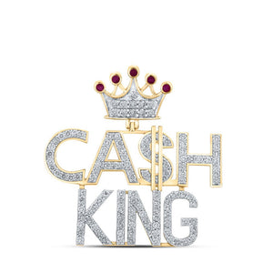 Men's Diamond Charm Pendant | 14kt Yellow Gold Mens Round Diamond Cash King Crown Charm Pendant 3-3/4 Cttw | Splendid Jewellery GND