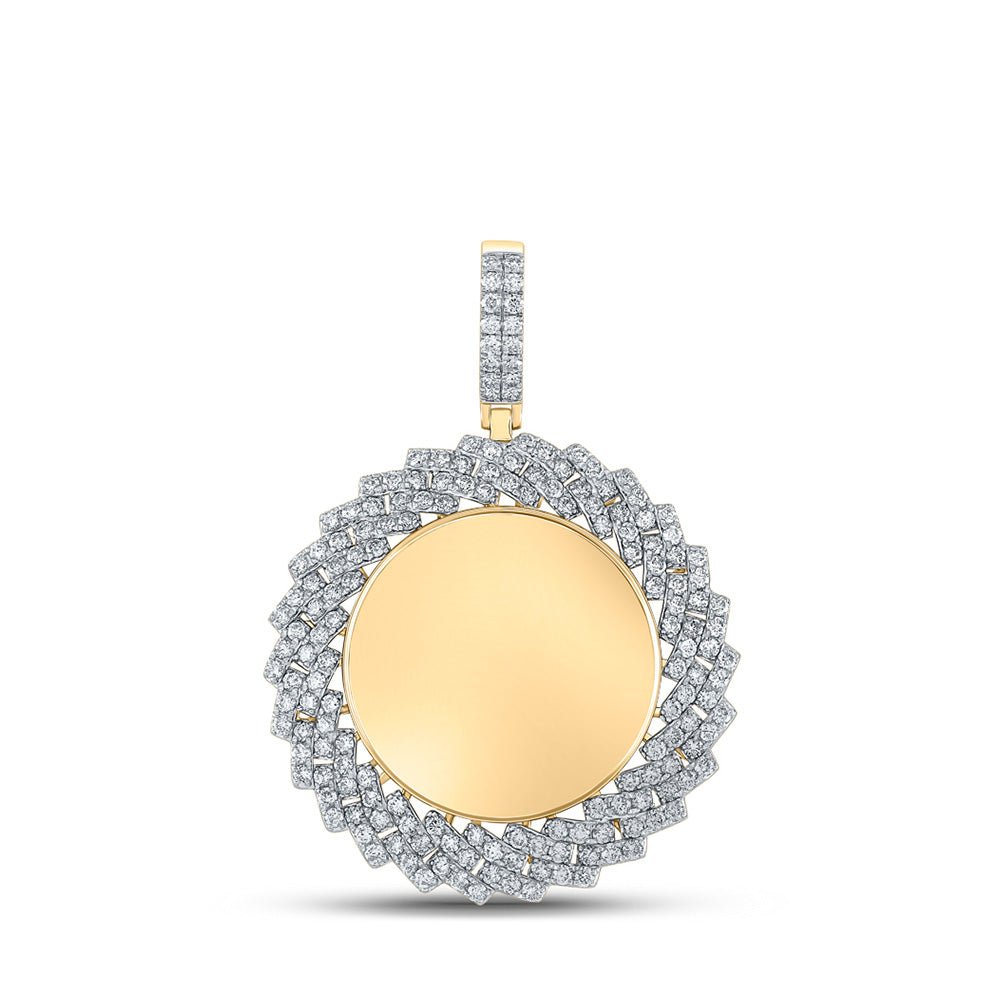 Men's Diamond Charm Pendant | 14kt Yellow Gold Mens Round Diamond Circle Memory Charm Pendant 3 Cttw | Splendid Jewellery GND