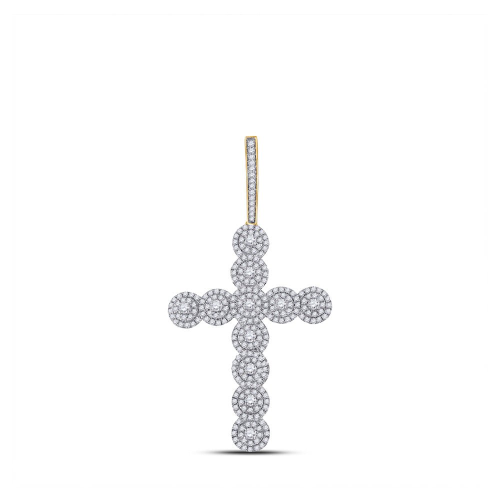 Men's Diamond Charm Pendant | 14kt Yellow Gold Mens Round Diamond Cross Charm Pendant 1-1/2 Cttw | Splendid Jewellery GND