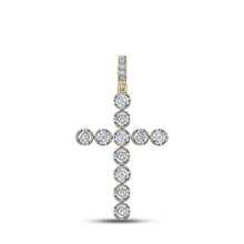 Load image into Gallery viewer, 14kt Yellow Gold Men&#39;s Round Diamond Cross Charm Pendant - 1/3 Cttw - Splendid Jewellery - Top View