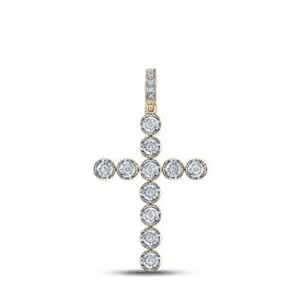 14kt Yellow Gold Men's Round Diamond Cross Charm Pendant - 1/3 Cttw - Splendid Jewellery - Top View