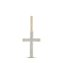 Load image into Gallery viewer, 14kt Yellow Gold Men&#39;s Round Diamond Cross Charm Pendant - Captivating Elegance - Top View