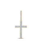 14kt Yellow Gold Men's Round Diamond Cross Charm Pendant - Captivating Elegance - Top View