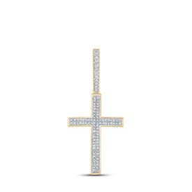 14kt Yellow Gold Men's Round Diamond Cross Charm Pendant - Captivating Elegance - Top View