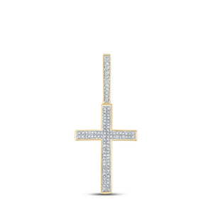 Men's Diamond Charm Pendant | 14kt Yellow Gold Mens Round Diamond Cross Charm Pendant 1/3 Cttw | Splendid Jewellery GND