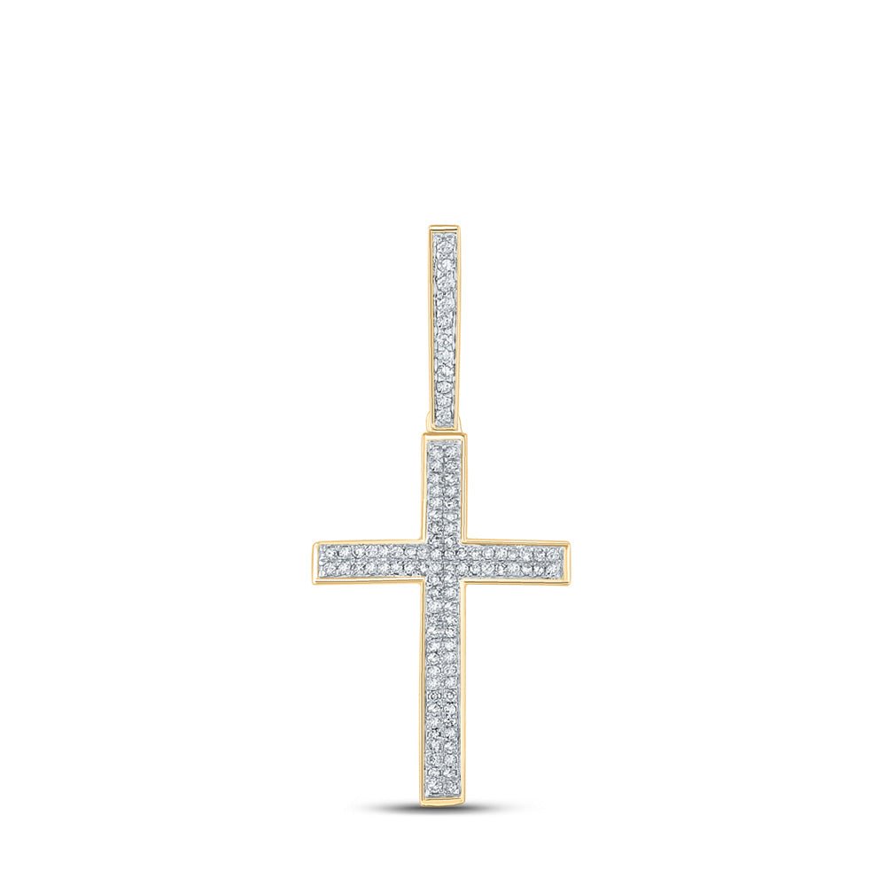 Men's Diamond Charm Pendant | 14kt Yellow Gold Mens Round Diamond Cross Charm Pendant 1/3 Cttw | Splendid Jewellery GND