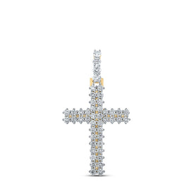 14kt Yellow Gold Men's Round Diamond Cross Charm Pendant - 2-1/3 Cttw - Top View