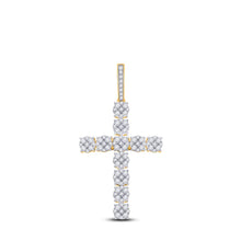 Load image into Gallery viewer, 14kt Yellow Gold Men&#39;s Round Diamond Cross Charm Pendant - 2 Cttw - Top View