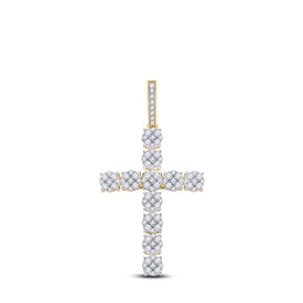 14kt Yellow Gold Men's Round Diamond Cross Charm Pendant - 2 Cttw - Top View