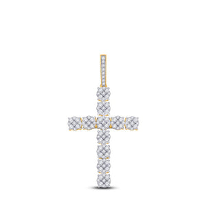 Men's Diamond Charm Pendant | 14kt Yellow Gold Mens Round Diamond Cross Charm Pendant 2 Cttw | Splendid Jewellery GND