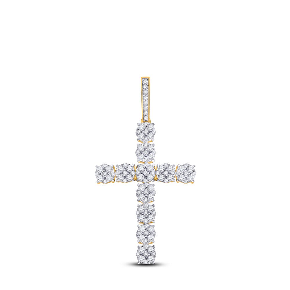 Men's Diamond Charm Pendant | 14kt Yellow Gold Mens Round Diamond Cross Charm Pendant 2 Cttw | Splendid Jewellery GND