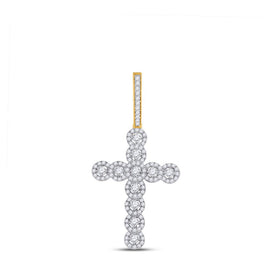 14kt Yellow Gold Men's Round Diamond Cross Charm Pendant - 3/4 Cttw - Top View