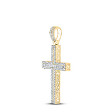 Load image into Gallery viewer, 14kt Yellow Gold Men&#39;s Round Diamond Cross Charm Pendant - 4-1/4 Cttw - Side View