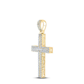 14kt Yellow Gold Men's Round Diamond Cross Charm Pendant - 4-1/4 Cttw - Side View